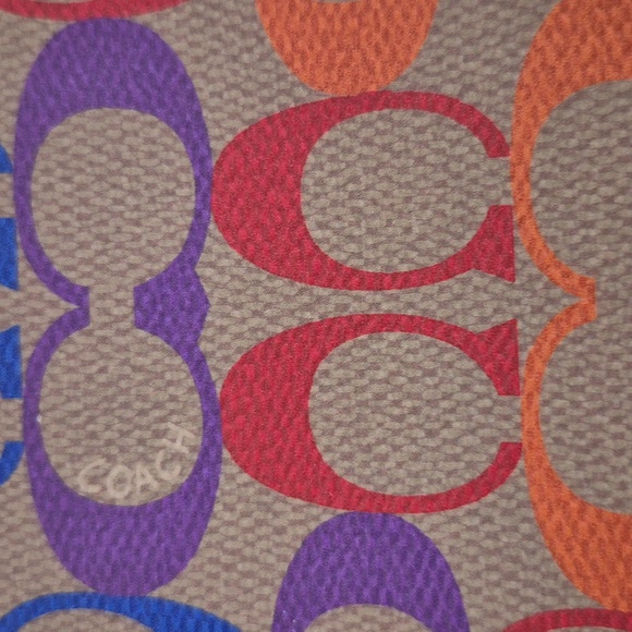 COACH signature  multicolored tan leather wristlet, wallet, clutch - Picture 4 of 7